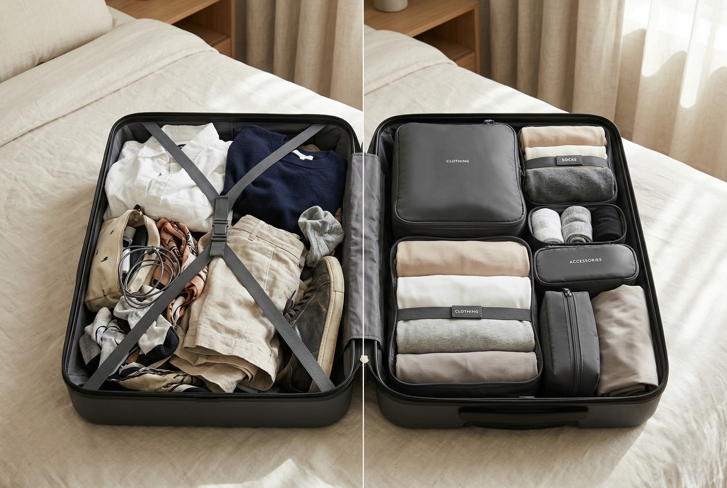 Messy suitcase before Carrivo