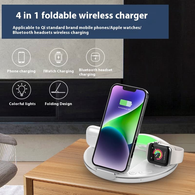 Folding Three-in-one Wireless Charger Vertical Desktop Phone Holder image 1